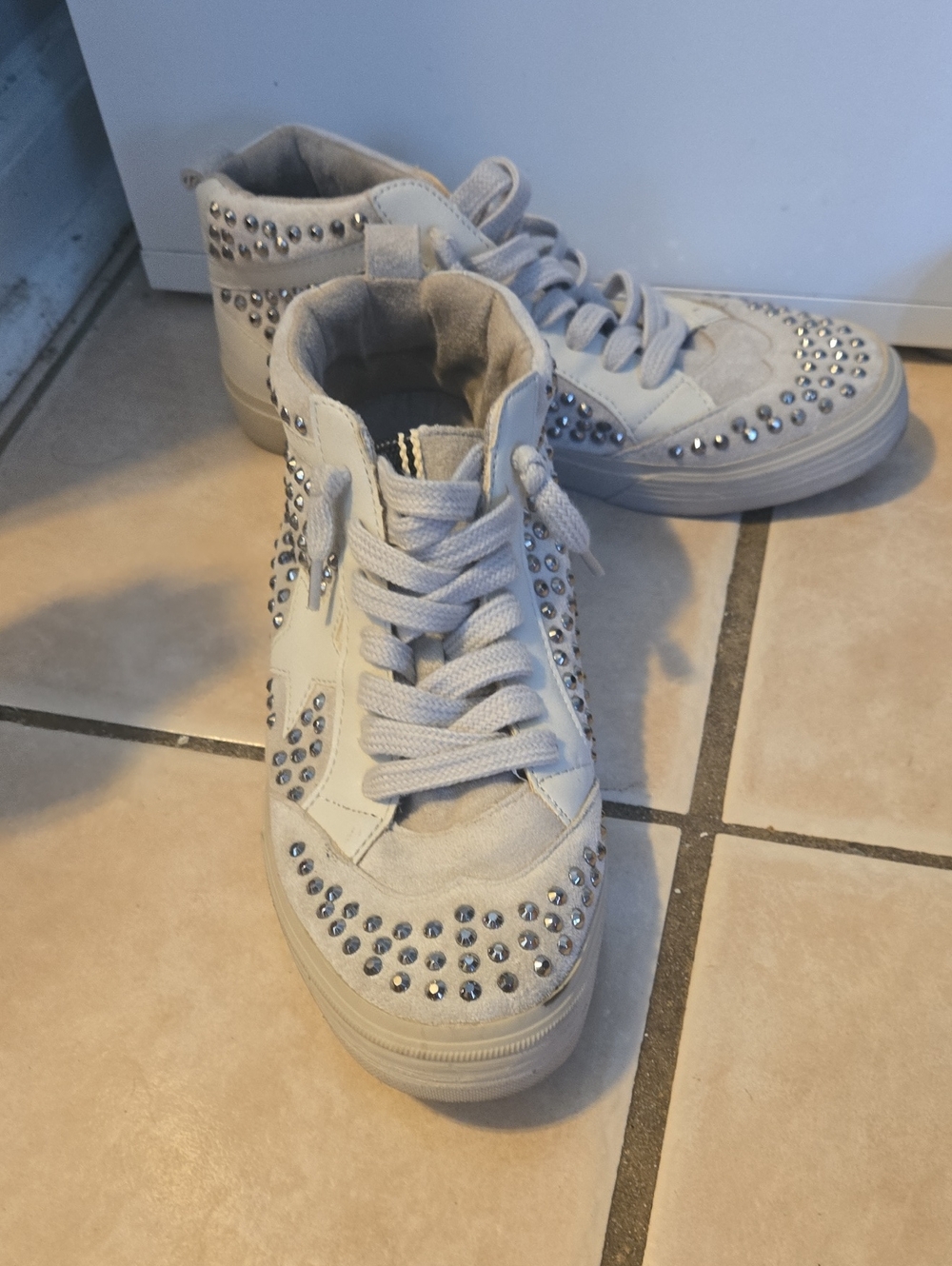 ShuShop Light Gray Studded High-Top Sneakers